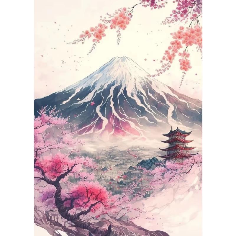 Japonská třešeň Hora Fudži Západ slunce Tokio Scenérie Plakátový tisk Plátno Malba Nástěnné umění Obrázky pro Pokoj Domácí Dekorace