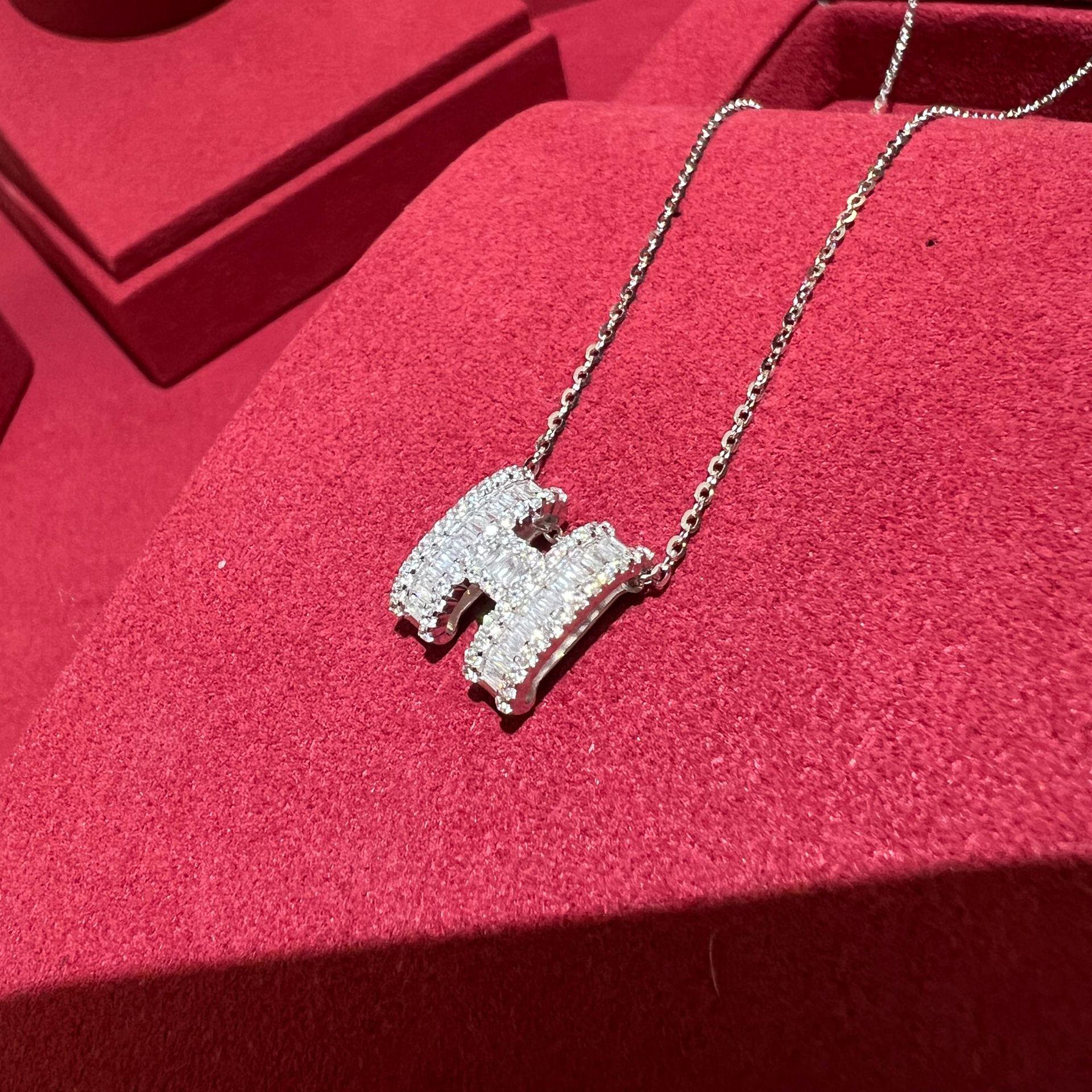 S925 Sterling Silver Diamond Letter Pendant Necklace for Women - Elegant Light Luxury Clavicle Sweater Style 925 Silver