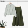 ZANZEA Women Long Sleeve Stripe Blouse and Long Skirts Casual Two Piece Suit Sets