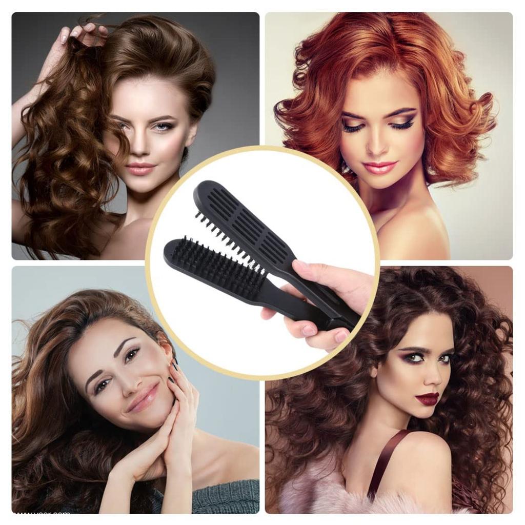 Double Brush Comb,Hair Straightening Brush Double Sided Hair Straightening Comb Heat Resistant Hair Straightening Brush With Handle