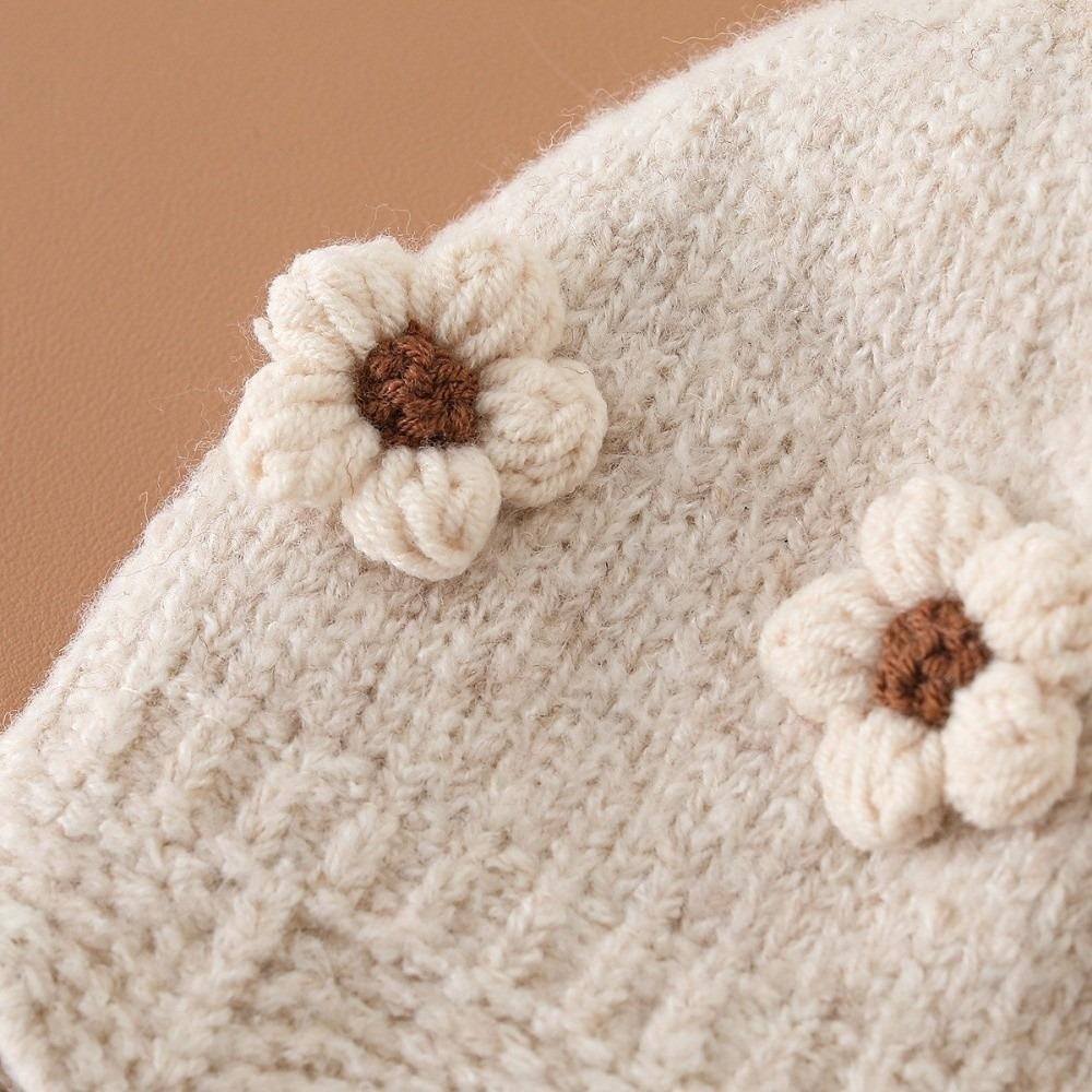 Thick Warm Lining Earflap Hat Knitted Design Infant Ear Protection Cap For Baby Girls
