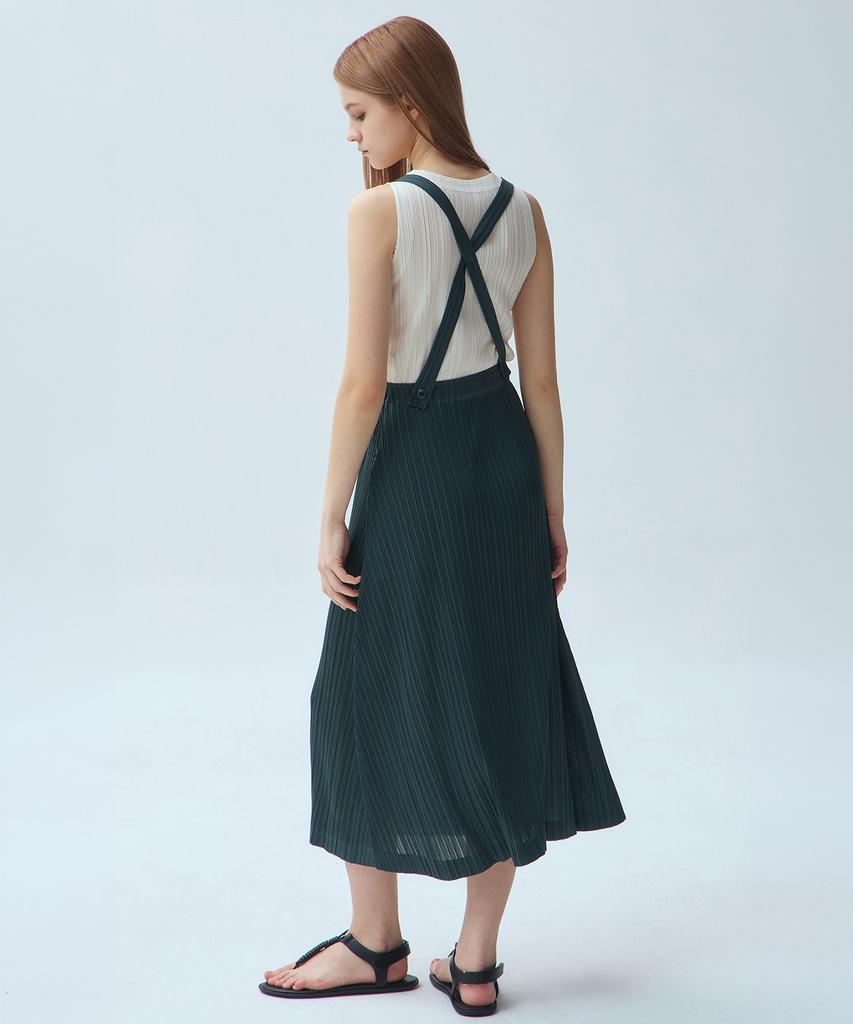 Waiowai Suspender Curve Pleated Long Skirt_2 Colors