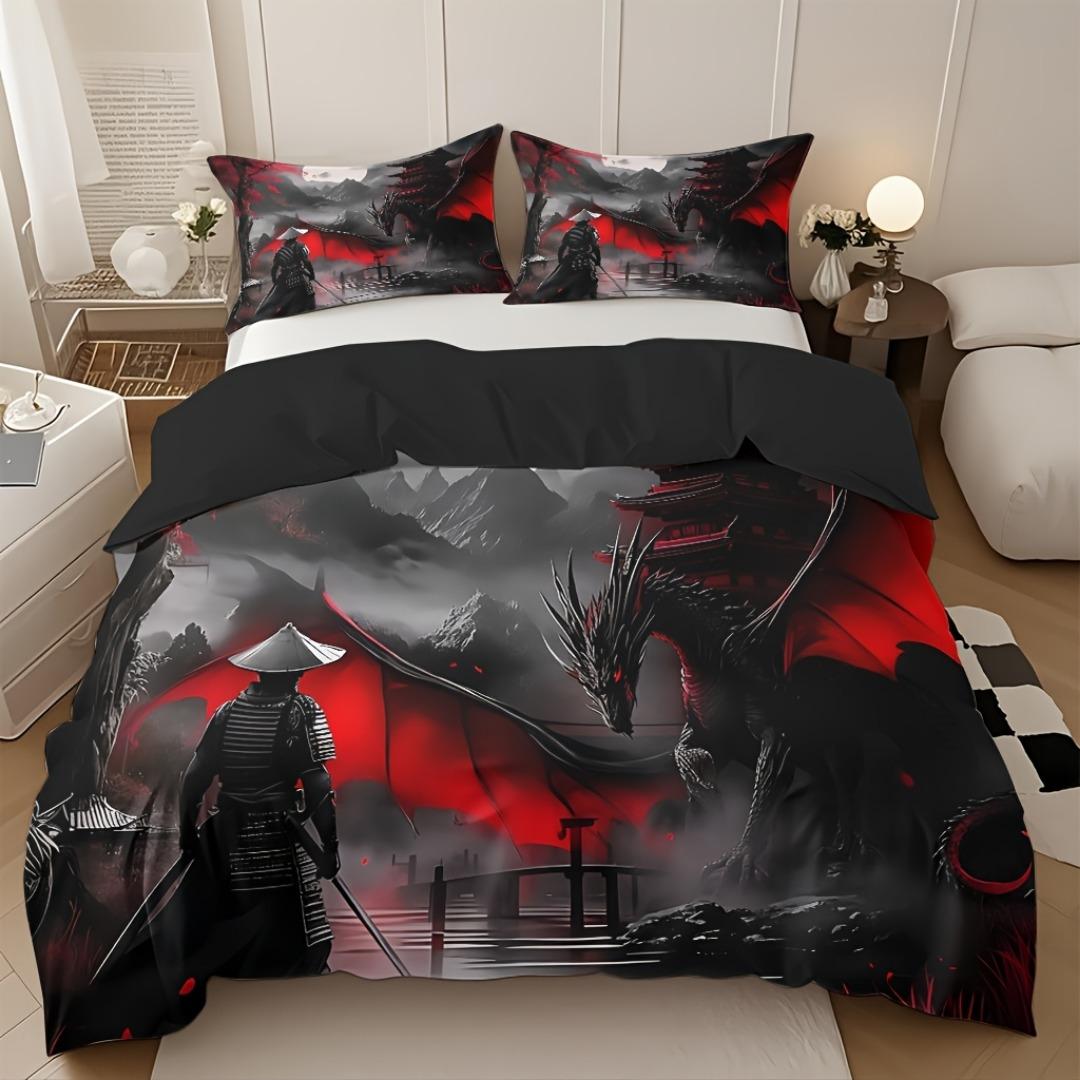 

3pcs Dragon Slayer Warrior 3D Printed Bedding Set Comfortable Duvet Cover King Queen Twin Size Birthday Gift Bedroom Decoration EU Single 135x200cm