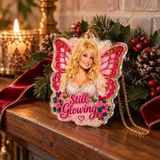 Unique Festival Gift Ideas Dolly Christmas Ornament, 2D Acrylic Collectible Hanging Decor, Memorial Country Pink Western Style Decorations Music Theme