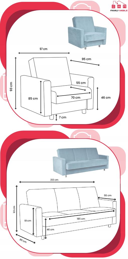 Alicja Lounge Furniture Set Sofa Bed Armchairs Family Meble Blue