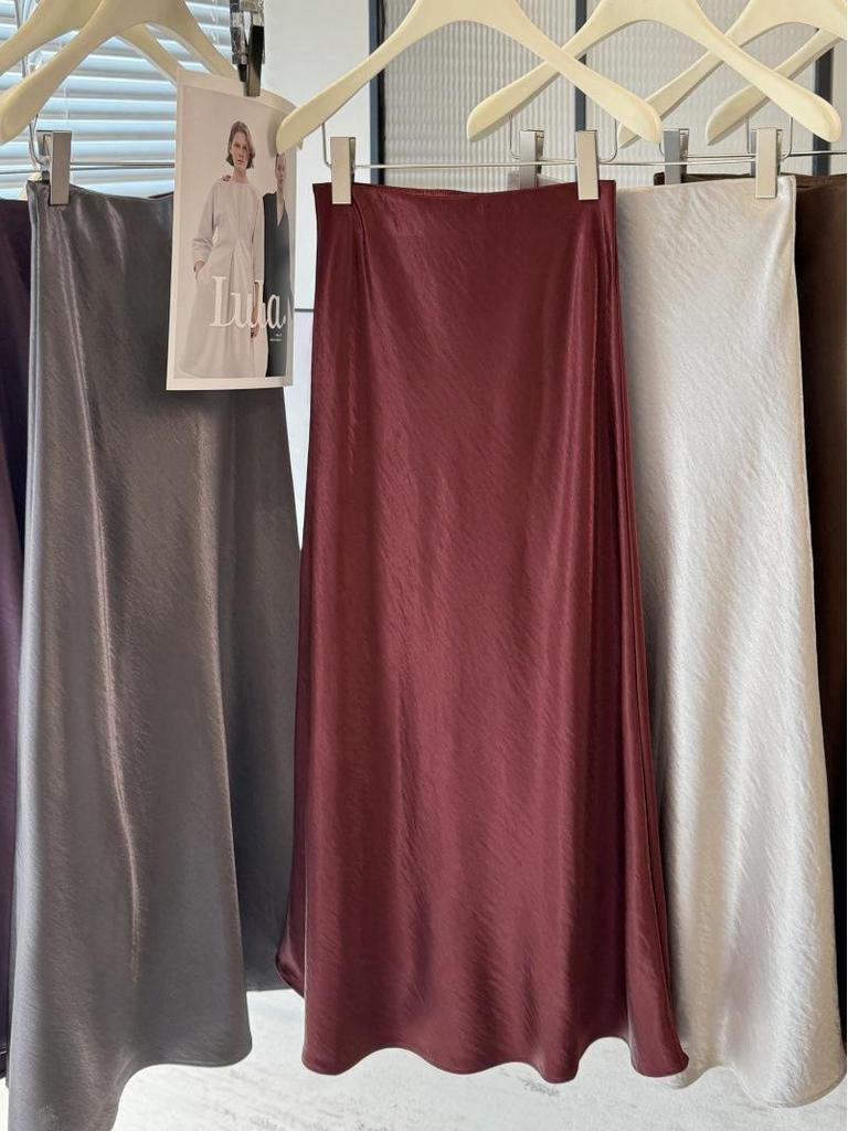 Eleganter Damen-Midirock 2025 aus Acetat-Satin mit Fischschwanz, A-Linie und schmeichelndem Fall