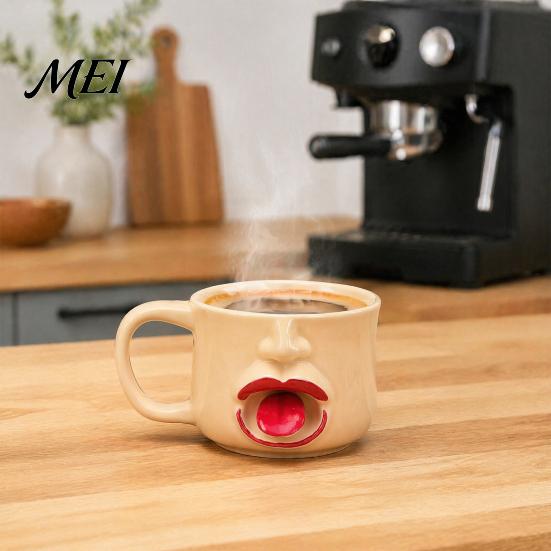 Unique Housewarming Present Quirky Tongue Out Ceramic Coffee Mug, 10oz 3D Sculpted Face Cup Modern Kitchen Drinking for Tea Milk, Funny Creative