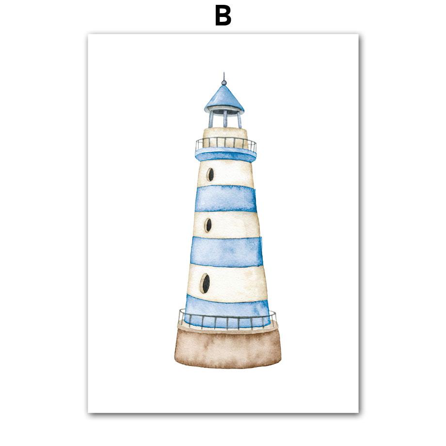 Sailboat Lighthouse Fish Nautical Nursery Wall Art Canvas Painting Nordic Posters And Prints Wall Pictures Baby Kids Room Decor