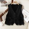 Damen V-Ausschnitt Zweireihig Plüsch Gespleißte Weste