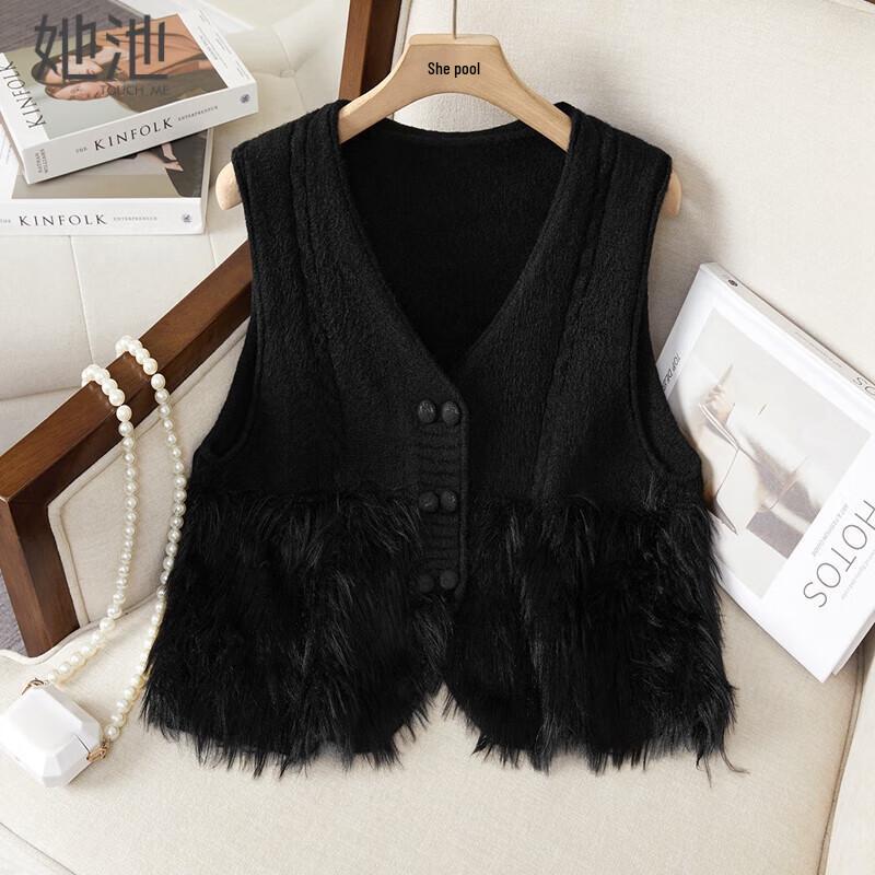 

Женский плюшевый жилет с V-образным вырезом и двухбортной застежкой One Size