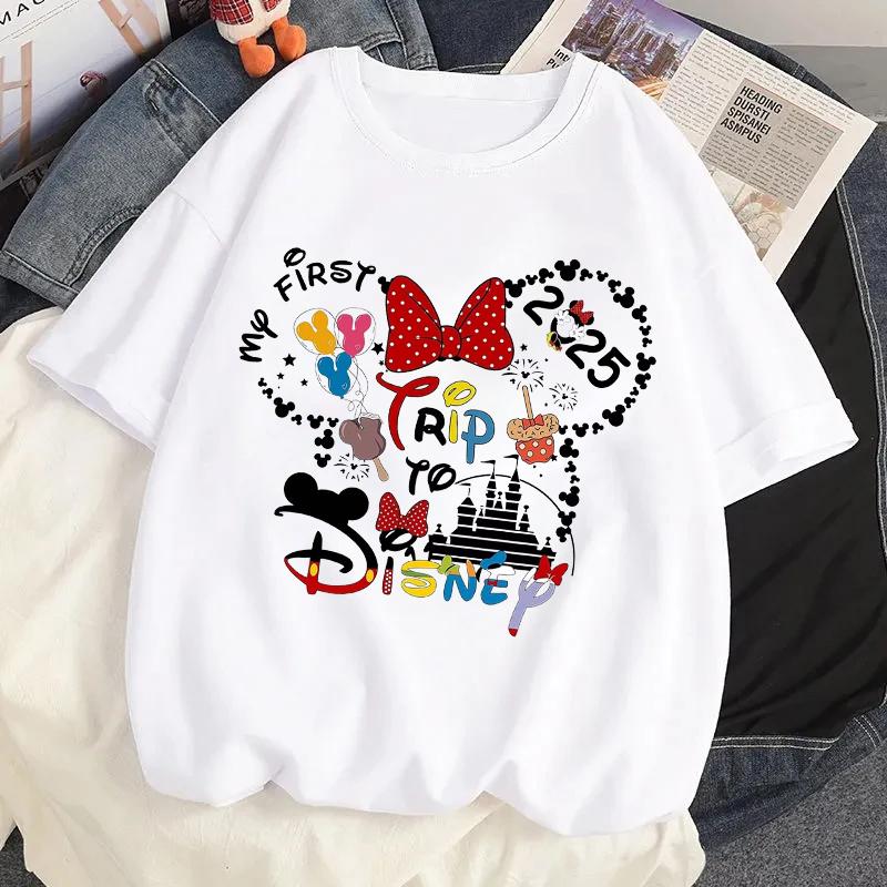2025 Disney Family Vacation Graphic Tshirt Cartoon Printed T-shirt Clothes Women Casual Short Sleeves T Shirt Streetwear Tees
