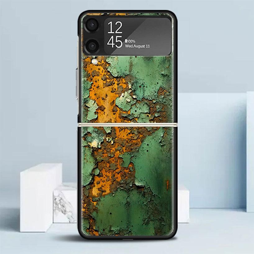 

Vintage Industrial Style Rusty Pattern Black Cover for Samsung Galaxy Z Flip 7 6 5 4 3 5G Phone Case Flip7 Flip6 Flip5 Flip4 Fli Samsung Z Flip 5