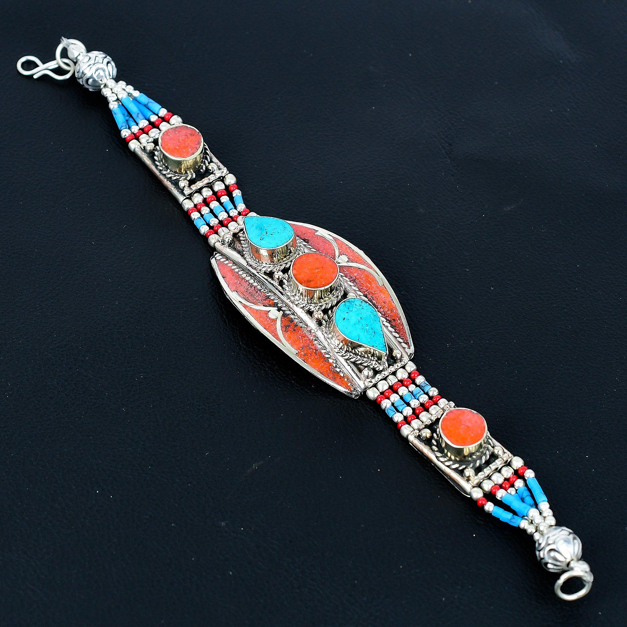 

Красный Коралл , Бирюза Браслет из Стерлингового Серебра 925 пробы Тибетский Серебряный Браслет Браслет Ручной Работы Азиатские Непальские Украшения Браслет-Заявление Украшения с Шармом Бахо 8 красный