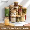 KEMORELA 2/4PCS Glass Jars 290/470ML with Airtight Lids Overnight Oats Containers with Bamboo Lids Wide Mouth Mason Salad Jar