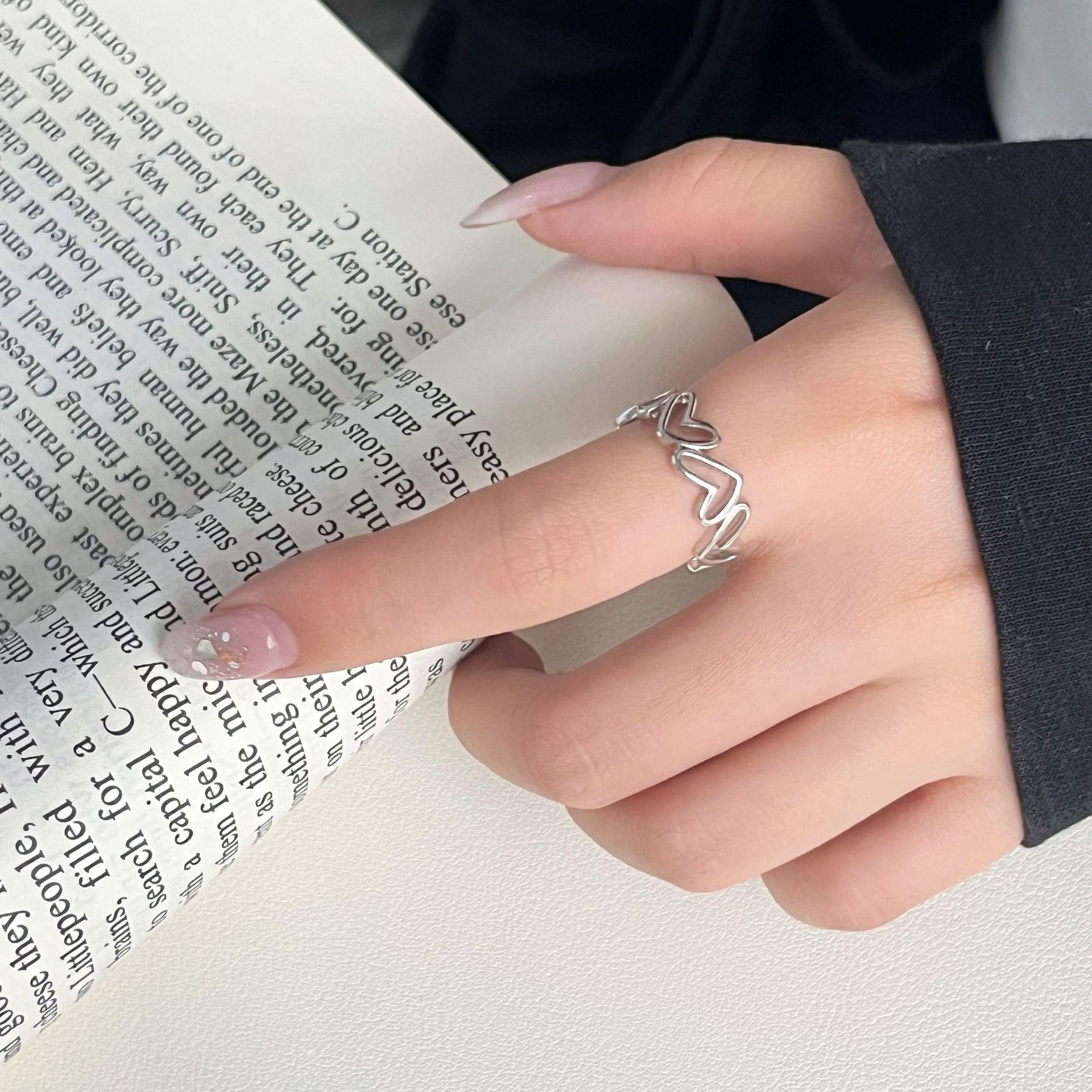 Geometric Open-Heart Ring: Women s Trendy Japanese-Korean Light Luxury Style Adjustable Open Size