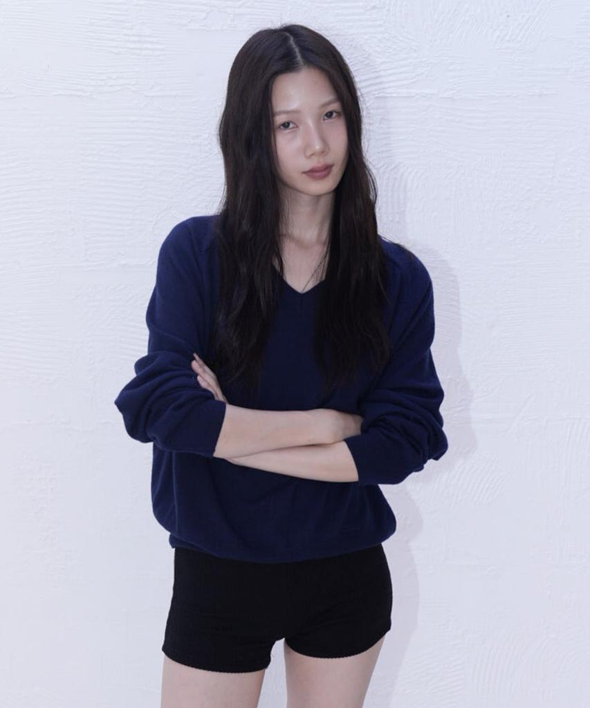Atiseuteukeompeullegseu Artist V-Neck Knit (Navy)