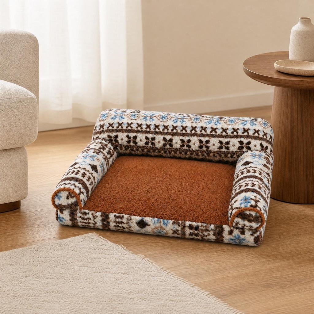 Floral Pet Sofa Bed Soft Padded Warm for Dogs, Cats, Bedroom, Living Room, Reading