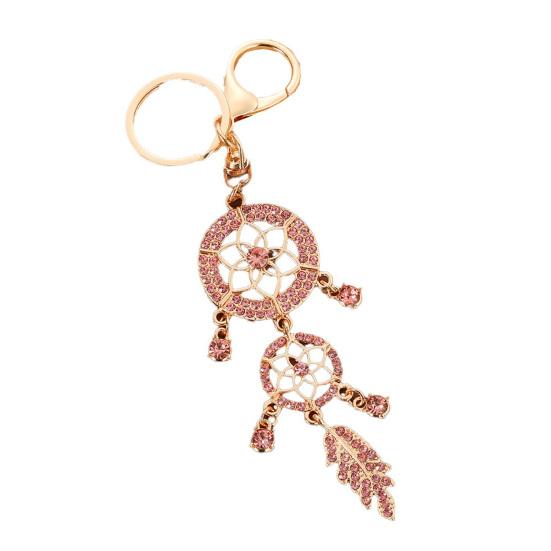 

Keychain Pendant Rhinestones Inlaid Dream Catcher Design Key Chain with Lobster Clasp Bag Charm Backpack Accessory рожевий