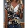 Summer Women's 3D Printed V-Neck T-Shirt Fashion Versatile Breathable Trend Casual