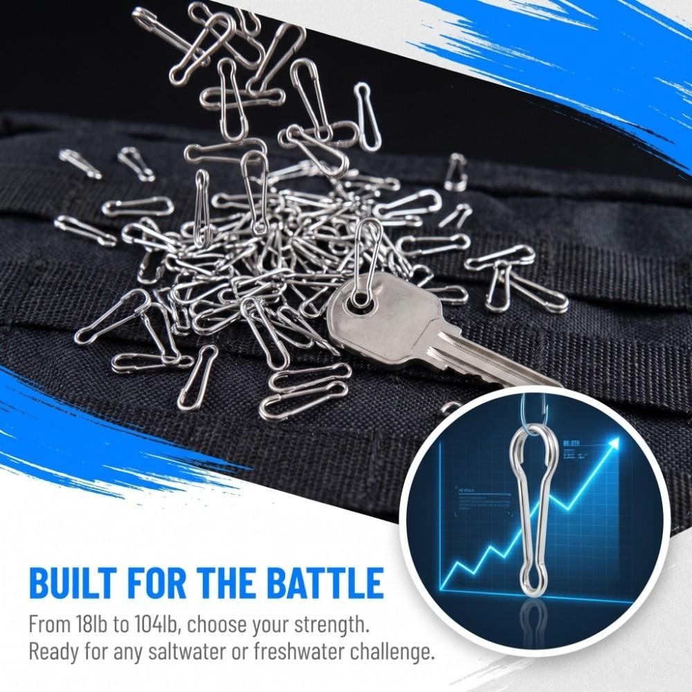 100PCS Stainless Steel Fishing Snap Clips Interlock Buckle Leader Lure Hooks  Sea Fish Bass Fishing