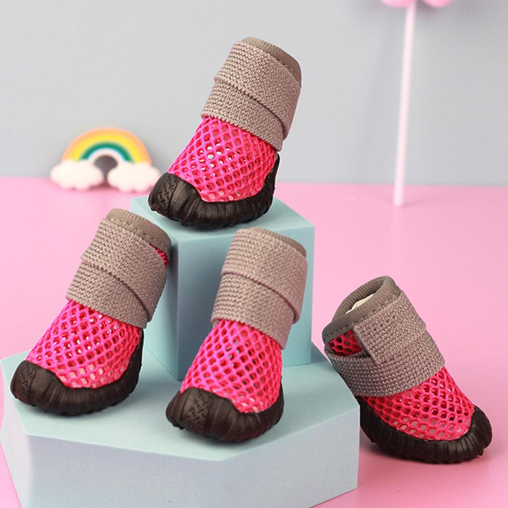 4Pcs Pretty Dog Booties Net Dog Shoes Breathable Foot Protector Summer Puppy Dog Teddy Shoes