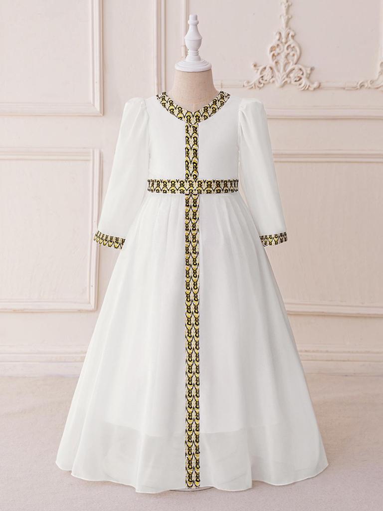 Saudi Arabia Girls' Patchwork Party Dress: Mid-Length Print