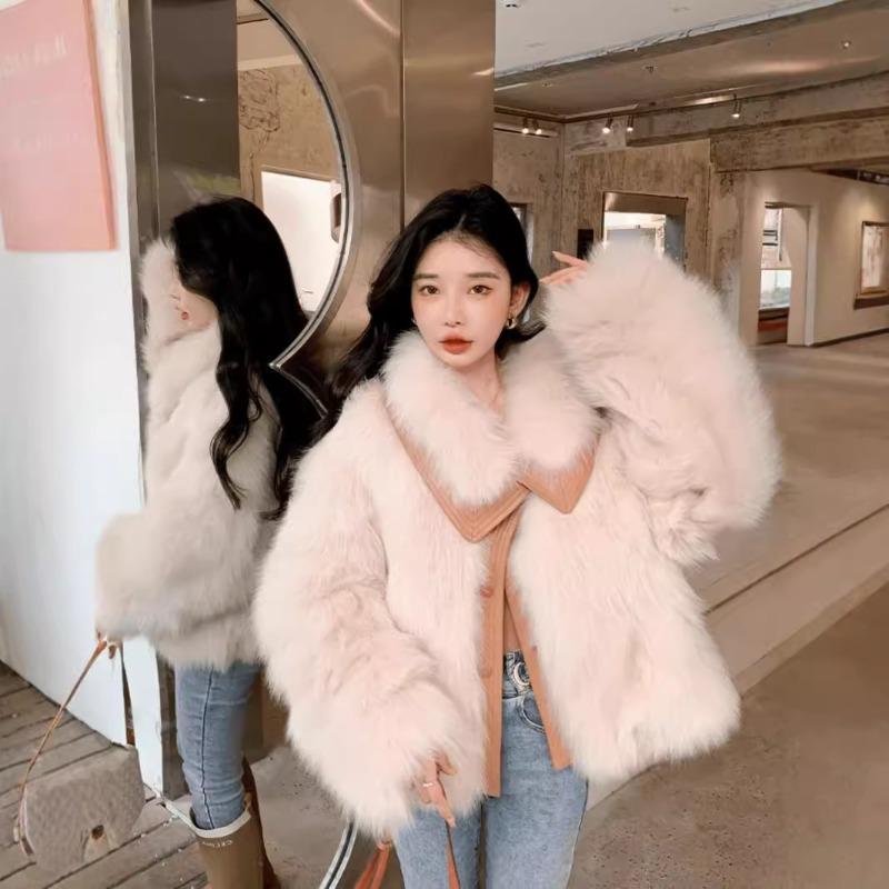Big Fur Collar Imitation Fur Coat Women's Winter New Plush Thickened Fur Coat Fluffy Light