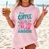 Zomer Nieuwe Mode T-shirts Koffie Grafisch Dames T-shirt Zon Strand Grafische Kleding Schattig Drankje Esthetiek Dames Tee Tops
