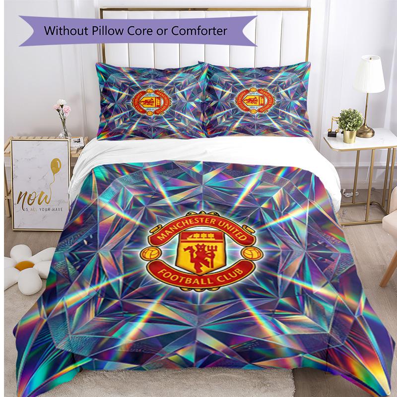 Set Lenzuola Stampato Manchester United 3 Pezzi Morbido Delicato sulla Pelle Lavabile Copripiumino e Federe Set Tutte le Stagioni Camera da Letto
