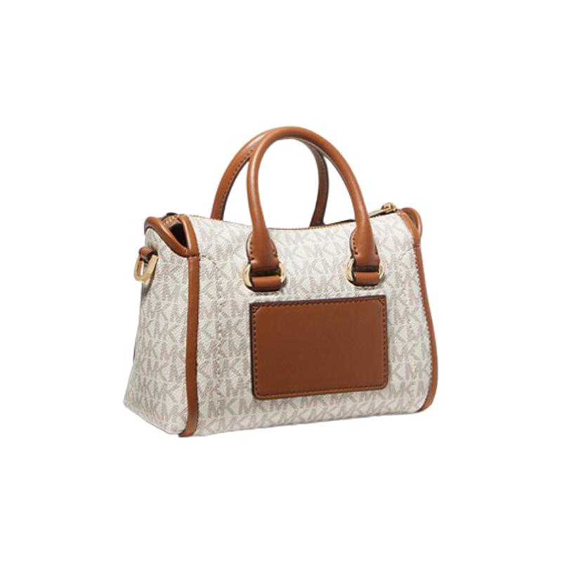 Michael Kors Carine 22 Classic Presbyopic Zipper Closure Canvas and Leather Hand-held Shoulder Crossbody Bag Mini Women's Vanilla Color
