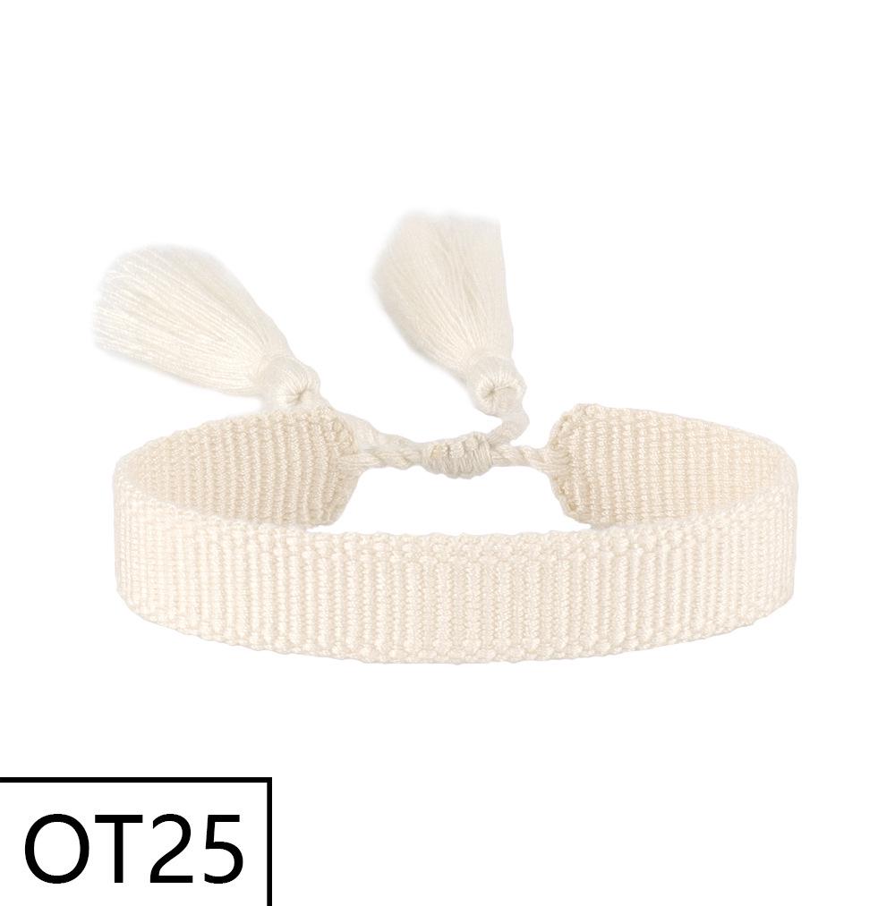 European & American Style Woven Bracelet - Solid Color, 1.3cm, Handmade Tassel, Fashionable Polyester Hand Rope for Women