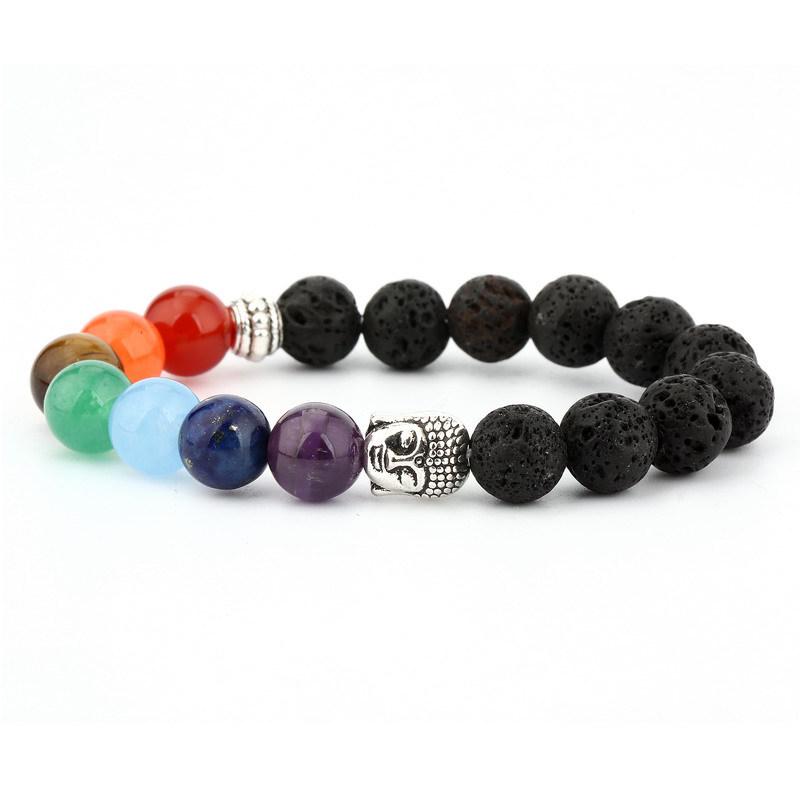 10mm Green Aventurine  Red Agate Volcanic Rock Yoga Bracelet with Buddha Head Beads