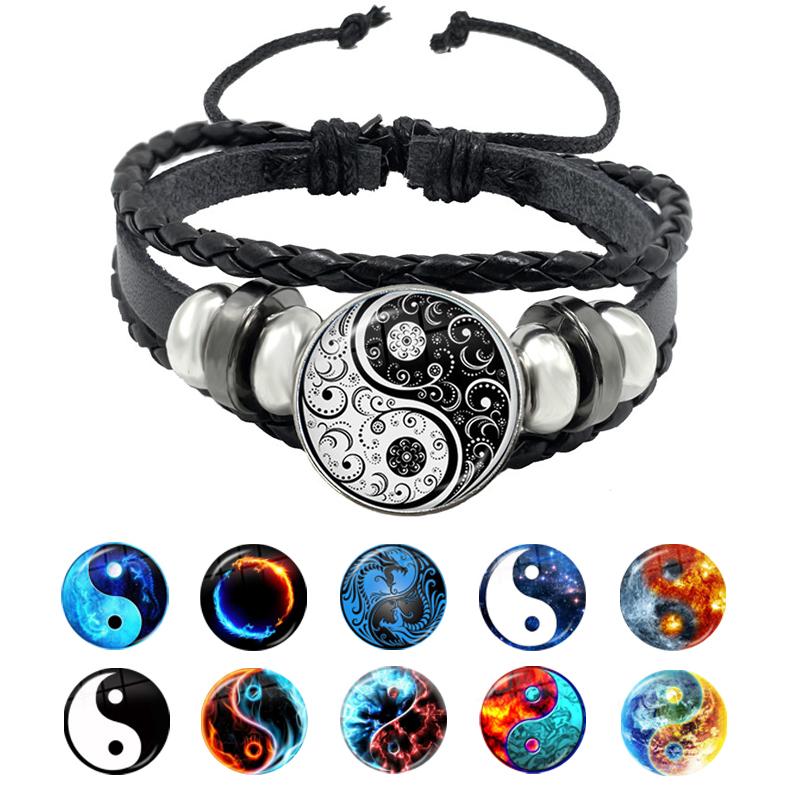 One piece Yin Yang Tai Chi rope bracelet black and white braided leather bracelet bracelet women's gift