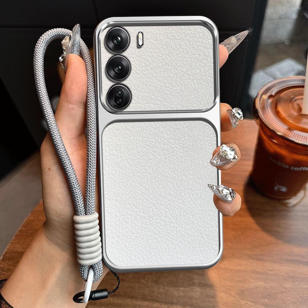 Luxury Big Window Phone Case with Lanyard for OPPO Reno12 5G Premium Textured Casing