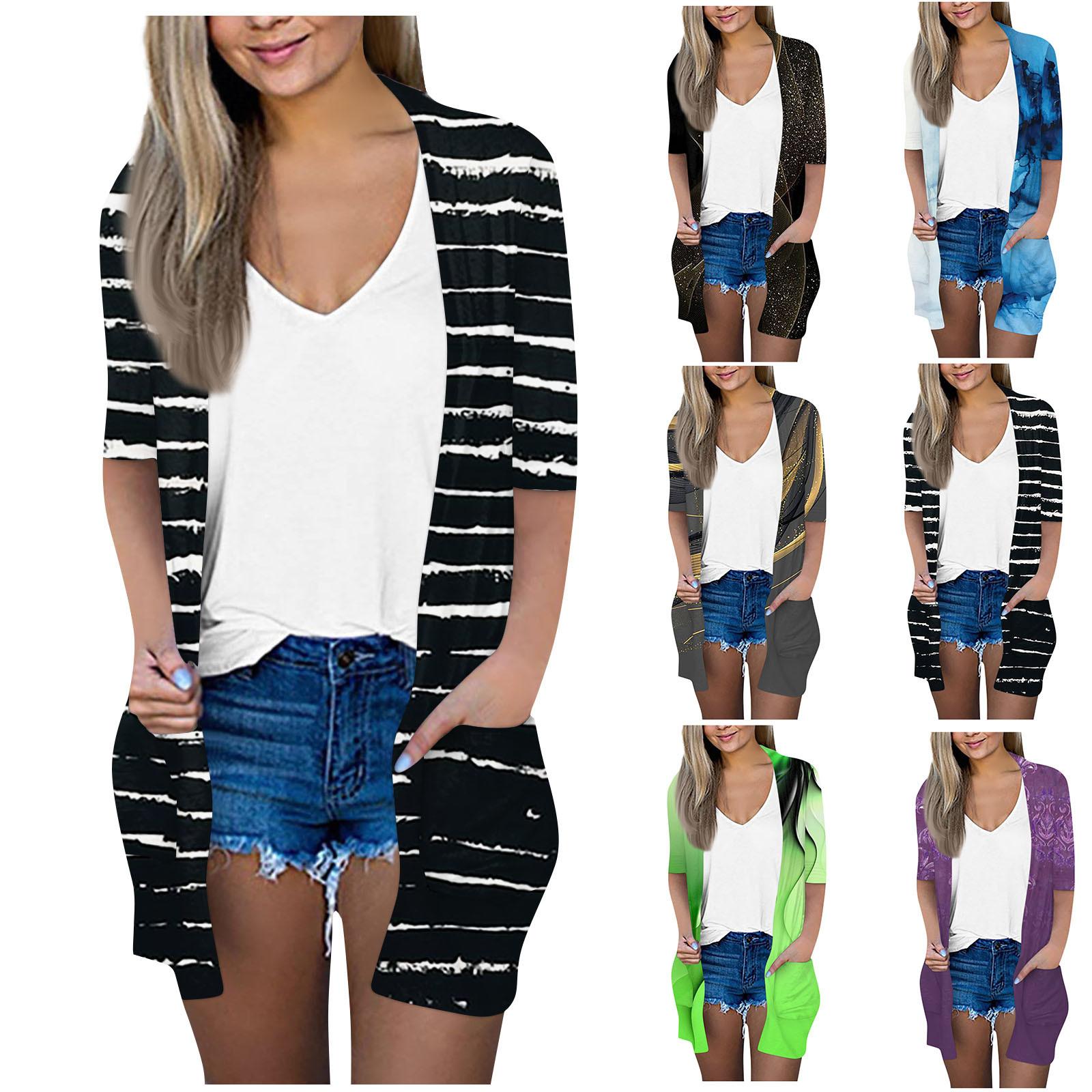 

Женский модный свободный повседневный кардиган с карманом и принтом, куртка с седьмым рукавом, топ XL хаки