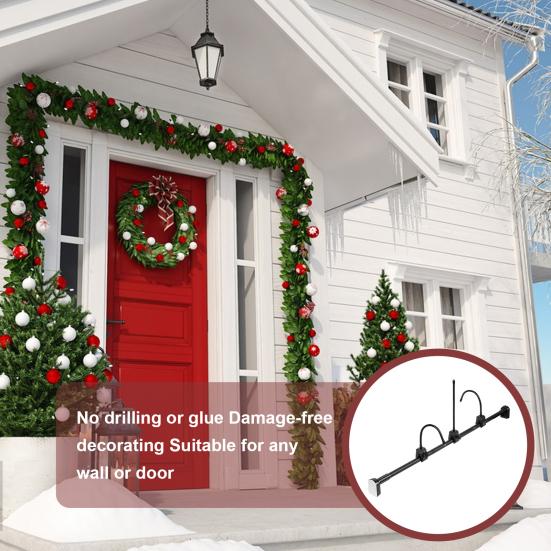 Adjustable Garland Hanger for Front Door Extendable Metal Plant Hanger with Hook No-Drilling Installation Christmas Halloween Decoration Holder