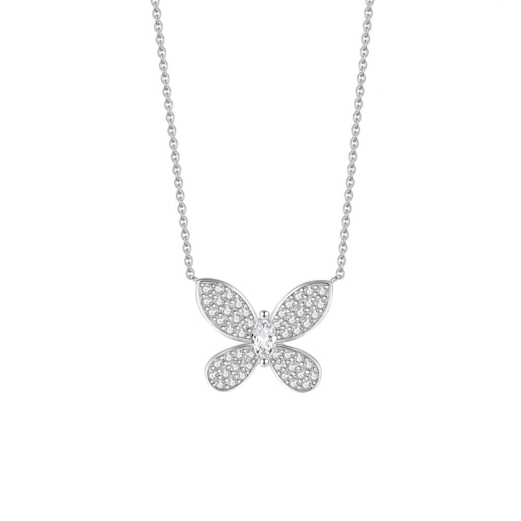 925 Silver Micro-Paved Diamond Butterfly Necklace - Elegant High-End Pendant for Women