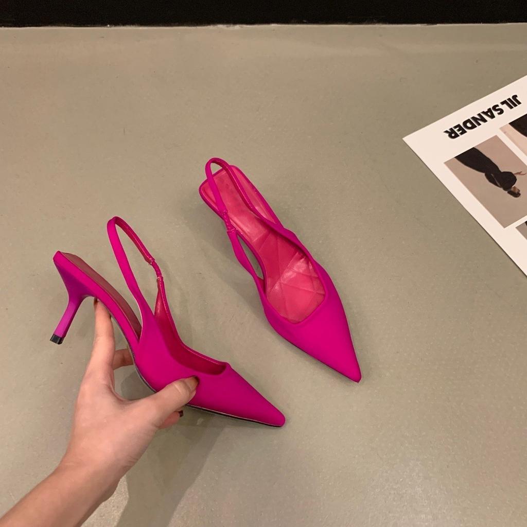 Französische High Heels schwarze Temperament-Sandalen mit Taschenkopf, Feenschuhe, 2025 neue Frühjahrs- und Sommerschuhe mit dünner Ferse und spitzen Einzelschuhen