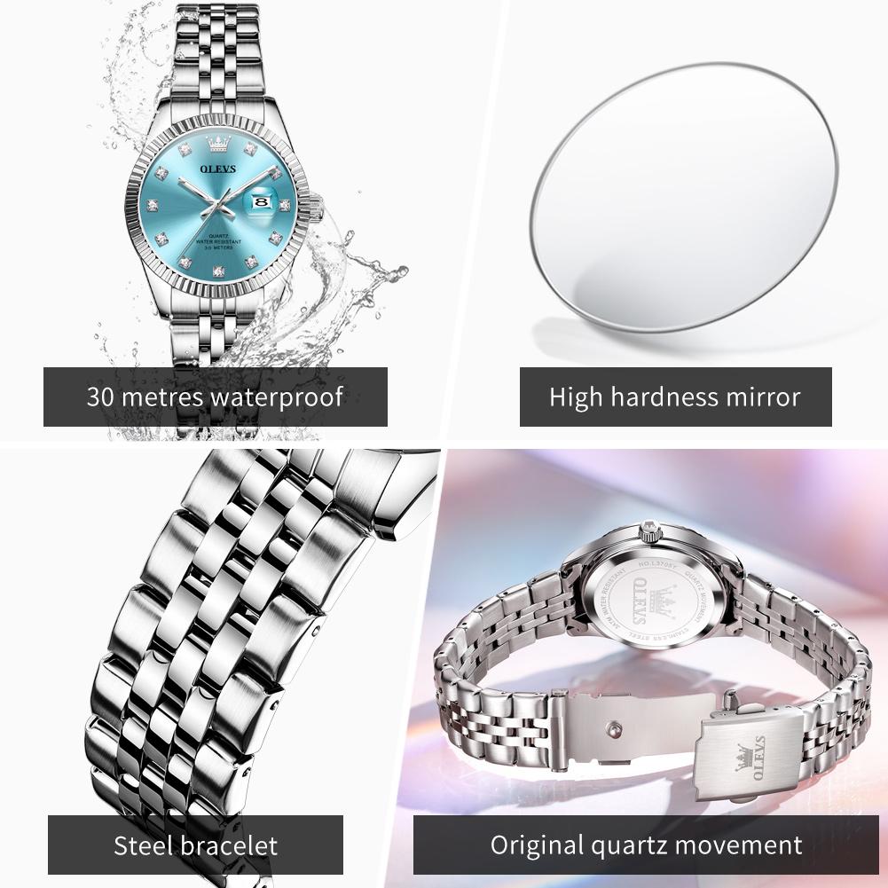 OLEVS 3705 Luxury Women’s Watch Original Fashion Calendar Waterproof Diamond Dial Top Brand Ladies Quartz Wristwatch