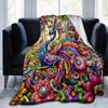1pc Colorful Peacock amidst Lush Flowers Cartoon Blanket  Seasonal Home Decor Gift for Fans, Soft for Couch, Living Room, Travel, Camping