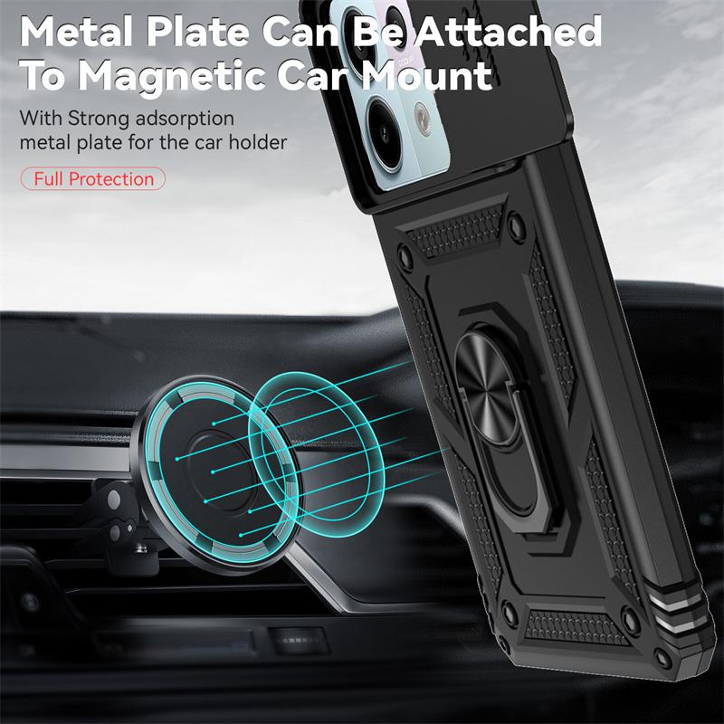 For Xiaomi Poco X6 5G Case Slide Camera Lens Protect Phone Case For PocoX6 Poko Little X6 X 6 6X Magnetic Ring Holder Back Cover