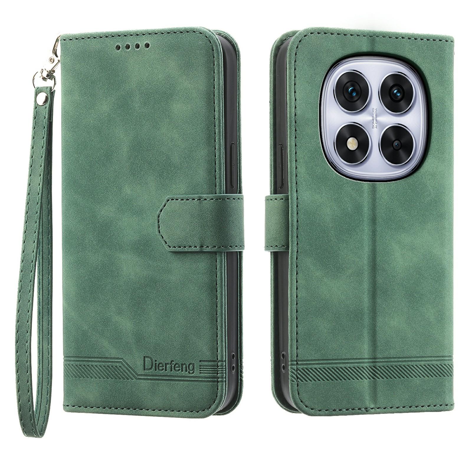 DIERFENG DF-03 For Xiaomi Redmi Note 15 Pro 4G (Global) Case Lines Imprint Wallet Leather Phone Cover with Wrist Strap