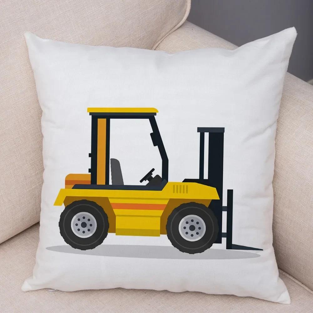 Cartoon Excavator Bulldozer Pillowcase Car Ornaments Office Living Room Sofa Home Pillowcase
