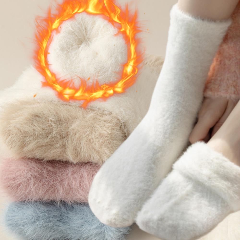 Socks Velvet Harajuku Women for Plush Winter and Plush Sleep Thicken Mink Cozy Velvet Coral Thermal Floor Autumn Mid-tube Socks