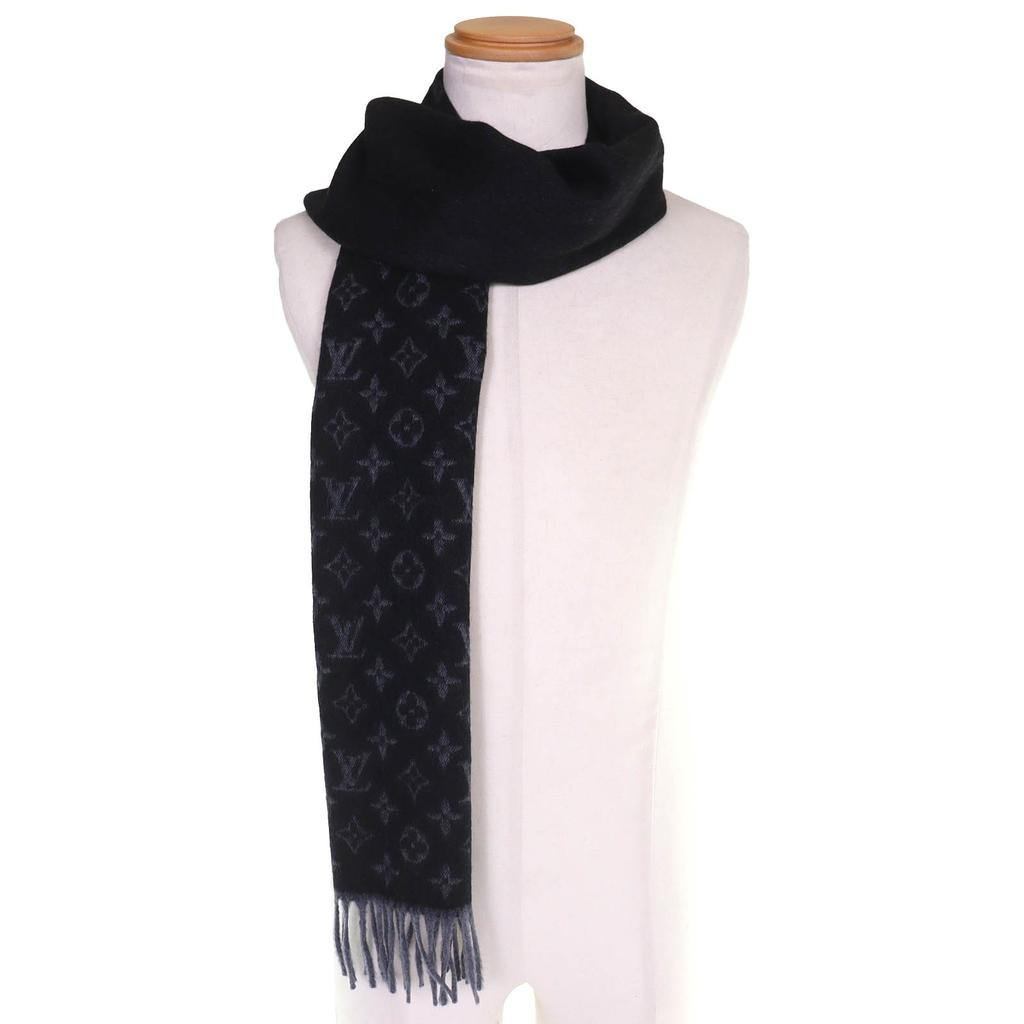 Excellent LOUIS VUITTON Scarf Escharp monogram gradient Noir cashmere M71607 Used