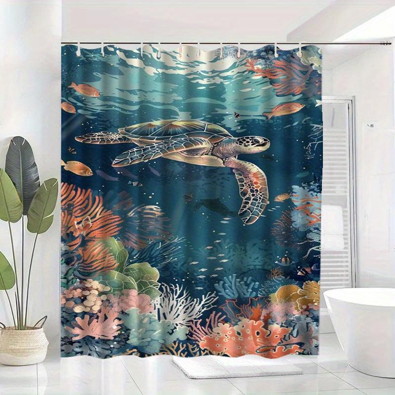 Ocean Life Turtle Curtain: Embrace the Underwater Design, Soft Fabric, and Marine Vibes for Your Bathroom