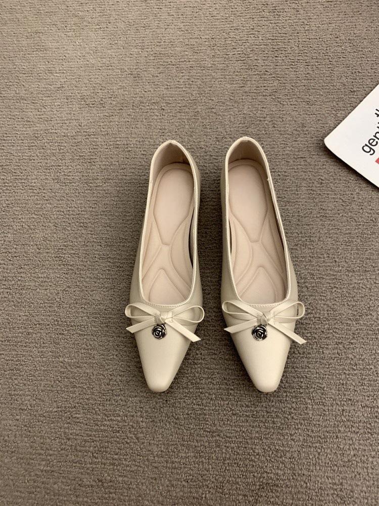 Retro gentle bow ladyshoes shallow mouth inner height increase grandma shoes spring and summer single shoes fairy shoes