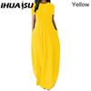 IHUASU Women Casual Loose Long Dress O-Neck Short Sleeve Summer Beach Dress Elegant Party Dress