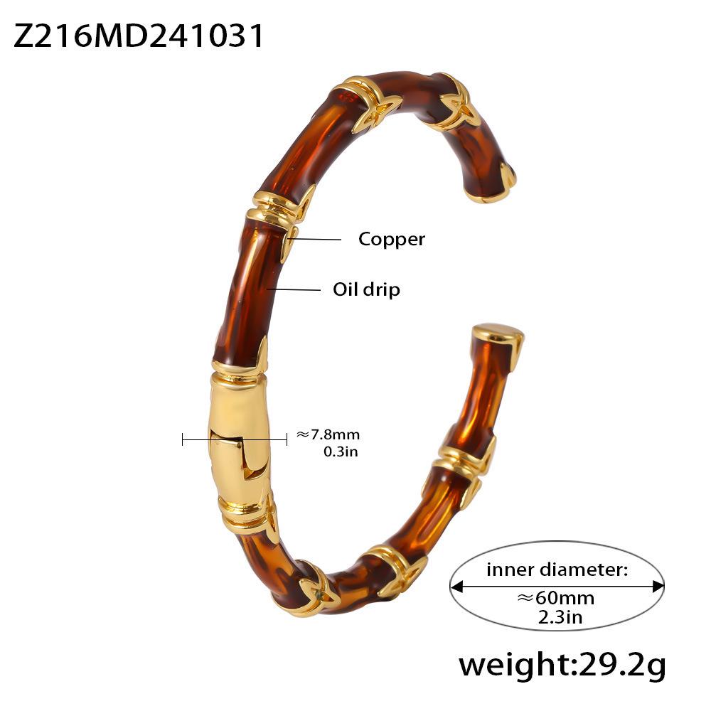 Qiong Yao Copper Bamboo Joint Enamel Bracelet: 18K Gold-Plated, Hand-Painted, Openable, Autumn/Winter Jewelry
