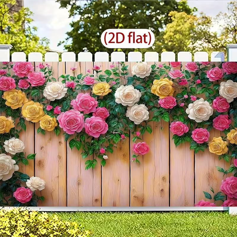 2D Pink, White & Yellow Rose Wood Background Cloth for Wedding & Bridal Events Photo Booth Prop